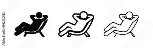Person Relaxing in Lounge Chair Icon Set. Relaxation and Leisure Symbol.