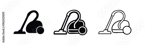 Vacuum cleaner icons set. Household cleaning appliance symbol in different styles.