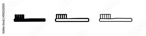Toothbrush icon set in solid, outline, and thin line styles, representing dental hygiene and oral care.