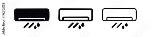 Set of air conditioner icons showing cooling air flow in different design styles, for climate and temperature control.