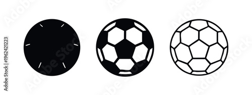 Soccer ball icon set. Football symbol in solid and outline styles. Sport game sign for web elements.