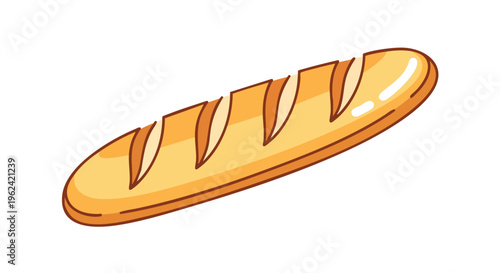A cartoon illustration of a loaf of bread, golden in color, with cuts across the top. It has a glossy highlight