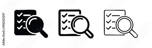 Document search and analysis icon with magnifying glass and checklist