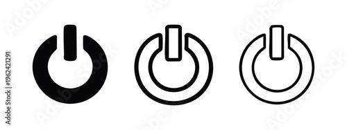 Power button icon set, on/off switch symbol for electronics and system control.