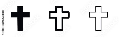 Simple Christian Cross Icon Set for Religion and Spirituality