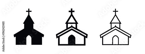 Religious church icon set with a cross. Symbol of faith and worship in multiple styles for spiritual concepts.