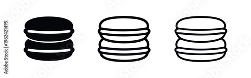 Macaron cookie icon set. Stacked macarons symbol in solid and outline style.