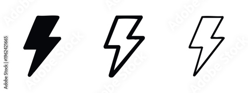 Lightning Bolt Icon Set - Electricity, Power, and Warning Symbol Design