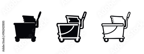Side View Mop Bucket with Wringer Icon Set - Janitorial Cleaning Cart