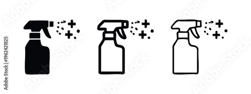 Disinfectant Spray Bottle with Plus Sign Icon Set for Cleaning and Sanitization