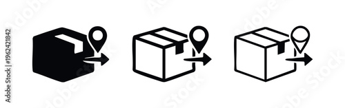 Package Delivery and Tracking Location with Right Arrow Icon Set