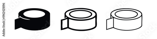 Toilet paper roll icon set. Essential hygiene item symbol in solid, outline, and line art styles.
