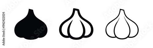 Garlic Icon Set. Spice and Cooking Ingredient Symbols for Flavor, Healthy Eating, and Kitchen Designs.