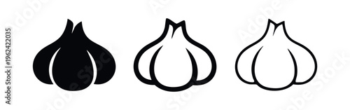 Garlic Bulb Icons Set. Cooking Ingredient Symbols for Flavor, Healthy Kitchens, and Organic Food Designs.