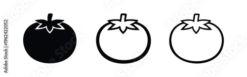 Tomato Icons Set. Fresh Fruit and Vegetable Symbols for Healthy Food, Cooking, and Garden Produce Designs.
