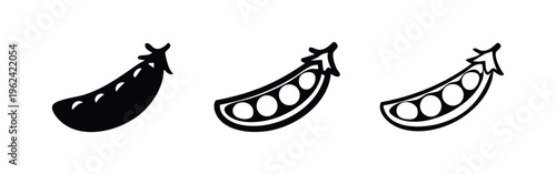 Green Pea Pod Vector Icon Set. Flat, Line, and Outline Styles for Food and Vegetable Illustrations