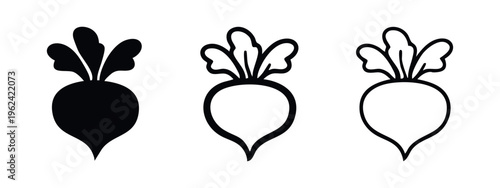 Beetroot or Radish Vector Icon Set. Flat, Line, and Outline Styles for Root Vegetable Illustrations