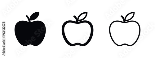 Apple Fruit Vector Icon Set. Flat, Line, and Outline Styles for Healthy Eating and Food Design