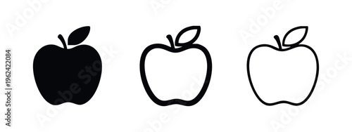 Apple Fruit Vector Icon Set. Flat, Line, and Outline Styles for Healthy Eating and Food Design
