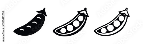 Green Pea Pod Vector Icon Set. Flat, Line, and Outline Styles for Food and Vegetable Illustrations