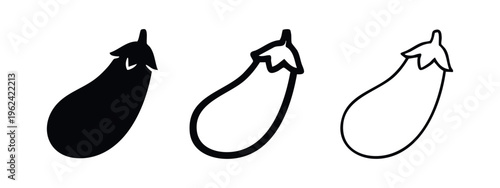 Eggplant vegetable icon set. Healthy organic food symbol. Fresh aubergine elements.