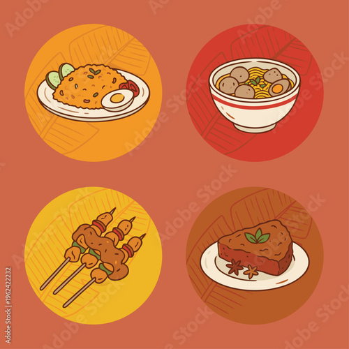 Indonesian Food Icons Set.