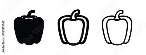 Bell Pepper Icon Set in Solid, Bold Outline, and Thin Line Styles