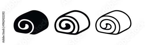 Swiss roll cake icon set. Vector dessert symbol in glyph and line art style on white background.