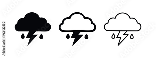 Thunderstorm Cloud with Rain and Lightning Icon Set