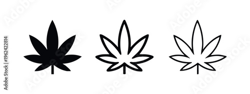 Cannabis Marijuana Leaf Icon Set. Hemp and Weed Symbol with Seven Lobes.