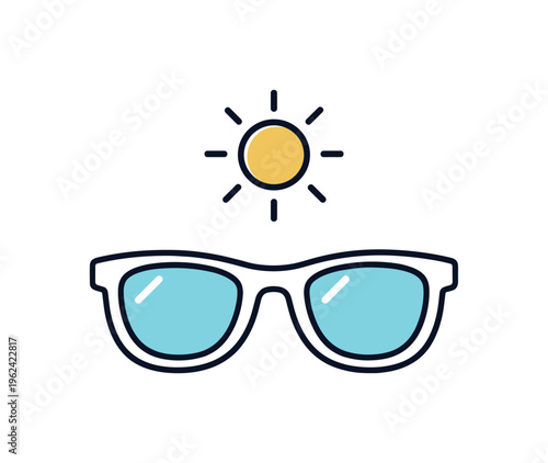 Light casual relaxation and enjoying pleasant refreshing moments during everyday personal leisure time outdoors, a minimal sunglasses pair combined with a small sun icon