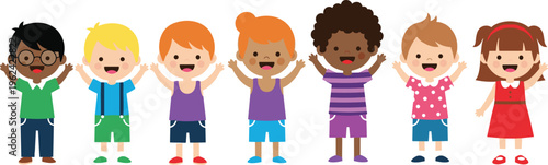Happy Diverse Kids Standing Together Cartoon Children Friendship Vector Illustration