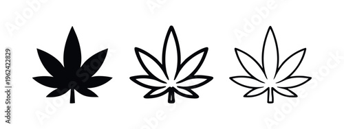 Cannabis Marijuana Leaf Icon Set. Hemp and Weed Symbol for Medical and Recreational Use.
