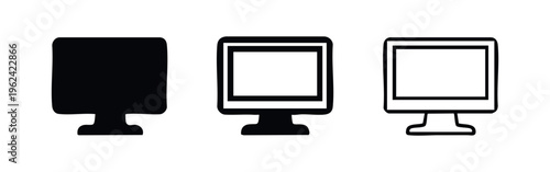 Classic Computer Monitor Icons Set. Retro Technology Display and Old PC Screen Symbols.