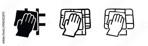 Hand wiping or cleaning a window or wall surface icon set. Housekeeping and sanitation concept vector illustration.
