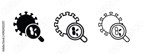 Virus Research and Examination with Magnifying Glass Icon Set - Disease Detection Vector