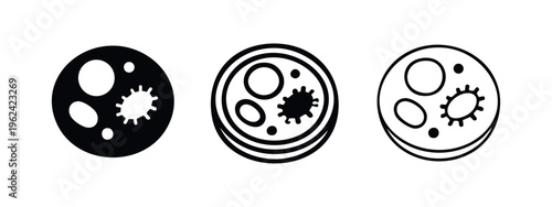 Petri Dish with Microbes and Microorganisms Icon Set - Vector Illustration