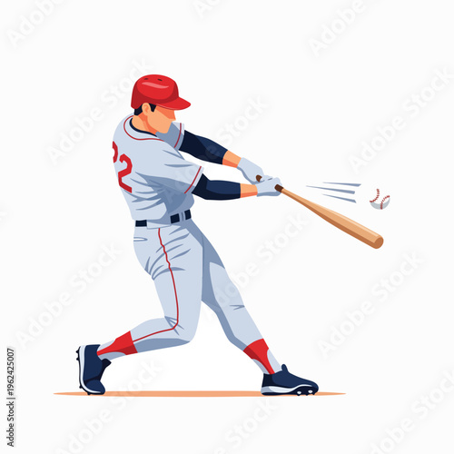 Illustration of a baseball player swinging a bat with motion lines on a white background.
