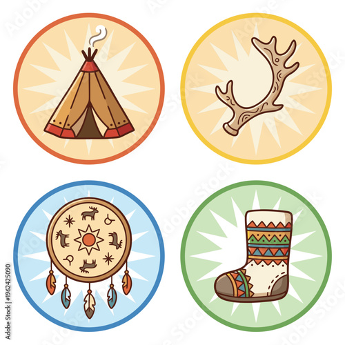 Native American Cultural Icons Set.