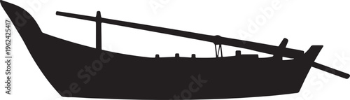 Black boat silhouette, vector sailboat icon, nautical symbol, flat design