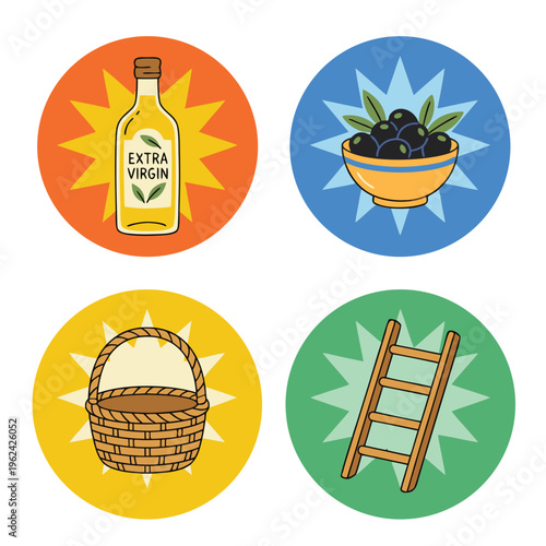 Olive Harvest and Production Icons.