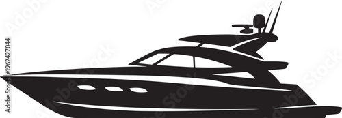 Luxury yacht, boat, speedboat, vessel, nautical icon, black silhouette