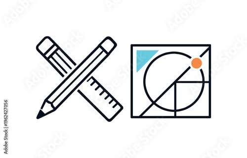 Creative project setup process in a professional graphic studio environment focused on selecting appropriate instruments before starting visual development tasks, a simple crossed
