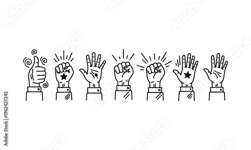 Set of hand gestures with stars and thumbs up