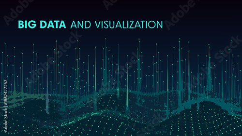 Big data and visualization concept with abstract glowing lines and dark background