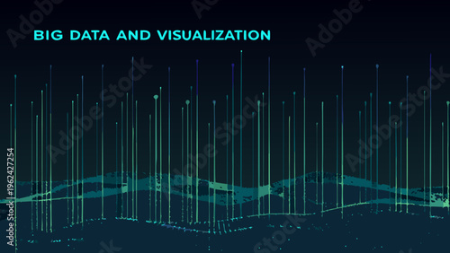 Abstract data visualization with teal vertical lines on a dark background