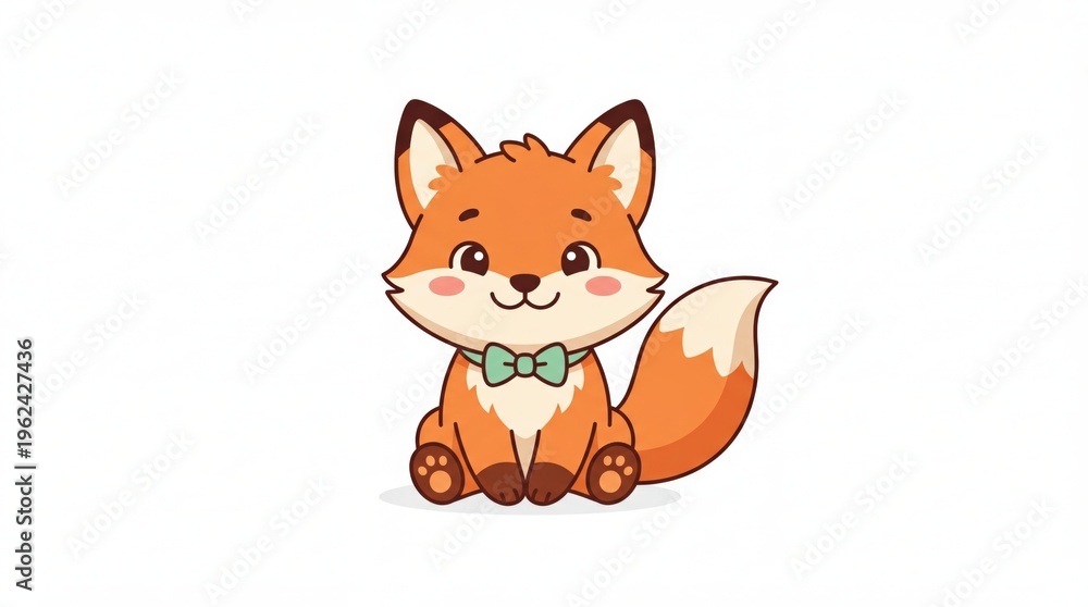 Fototapeta premium Cute cartoon fox with bowtie.