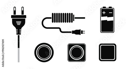 Electrical components including a plug coil battery and buttons silhouette