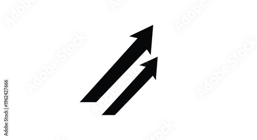 Two black arrows pointing upwards on a white background minimalist silhouette