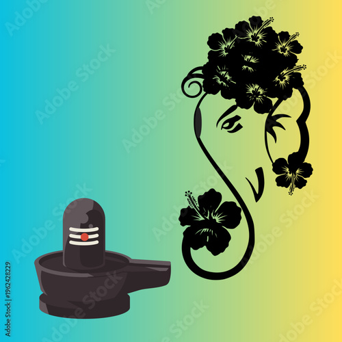 Lord Shiva Lingam and Ganesha Floral Art – Hindu Spiritual Vector Illustration with Gradient Background